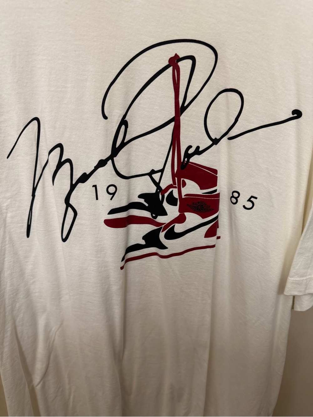 Jordan White Short-Sleeve Tee with Red & Black Sneaker Graphic